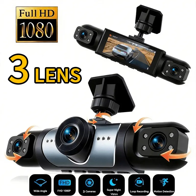 Panoramic Dash Cam 360 - 360° panoramic three-channel dashcam, G-sensor, 24-hour
