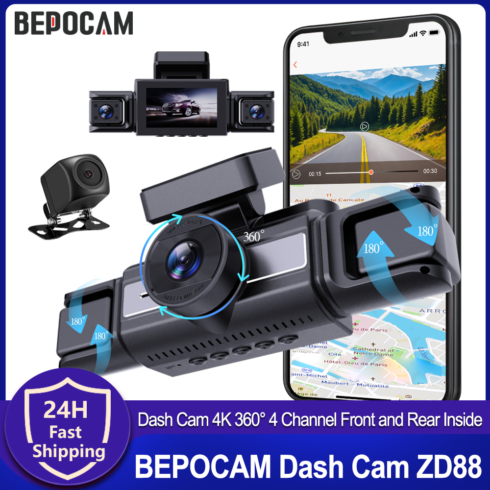 Panoramic Dash Cam 360 - BEPOCAM 4K Dash Cam 4 Channel