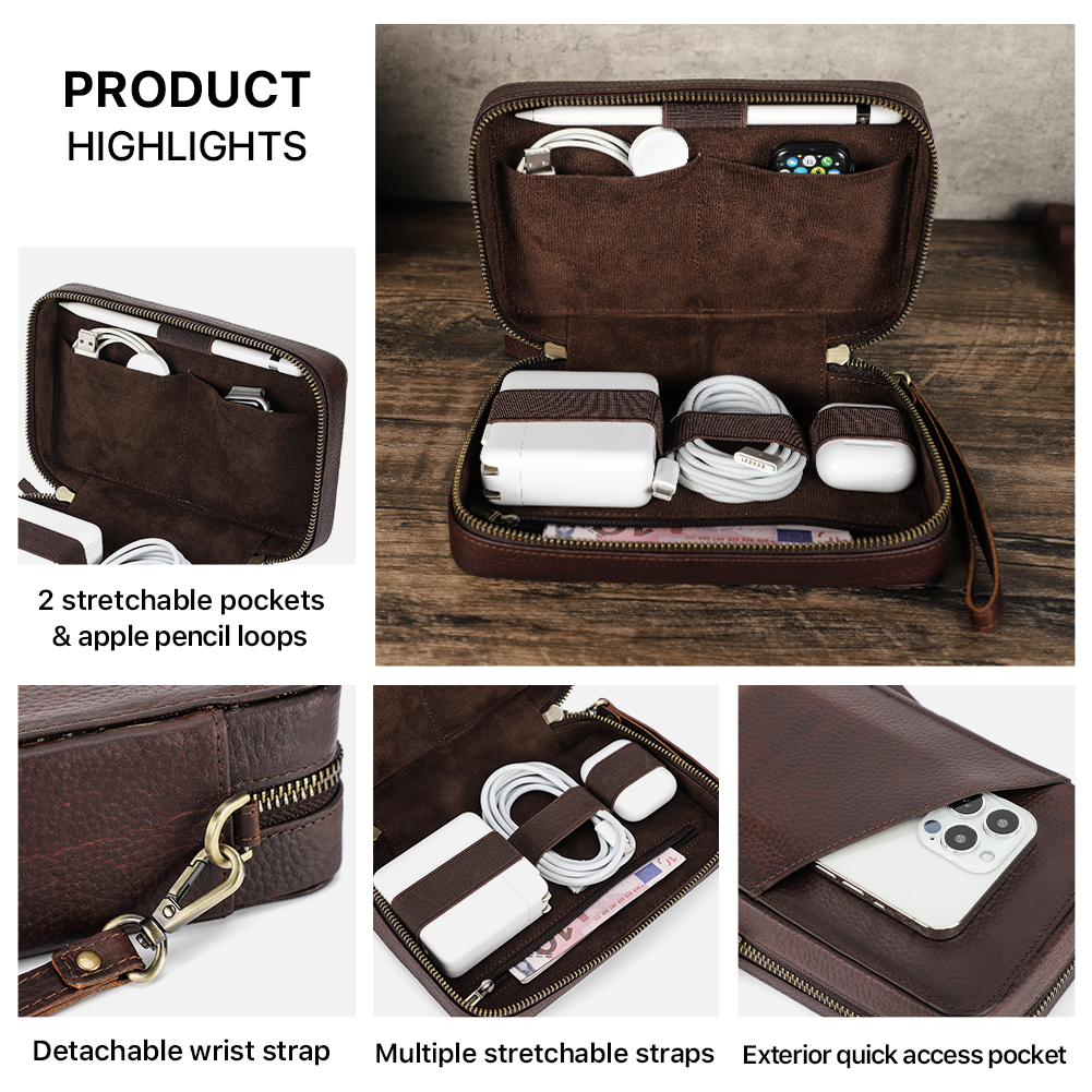 Genuine Leather Portable USB D - Electronics Gadgets Bag recension och pris