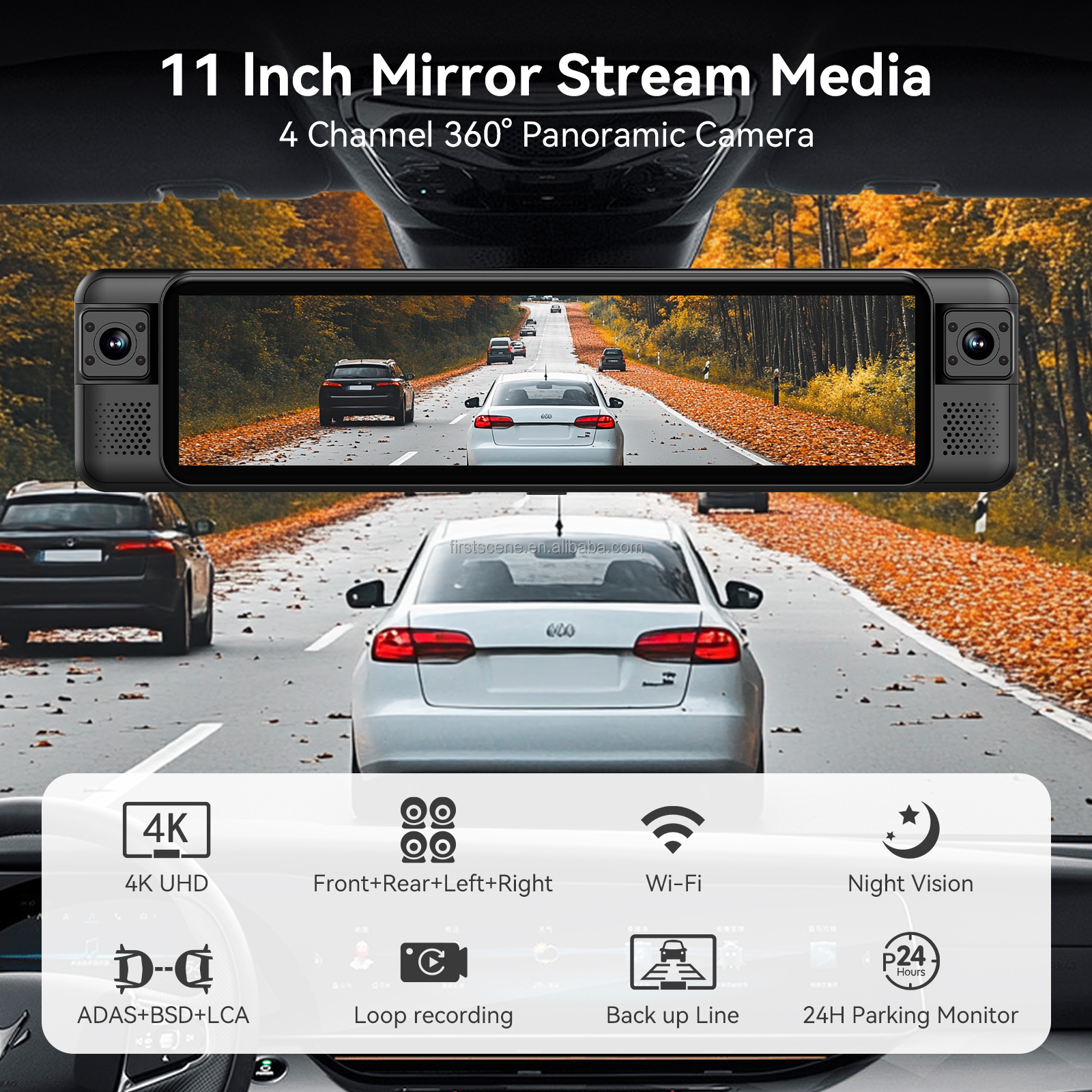 ADINKAM 11 Inch IPS 4-Channel  - Panoramic Dash Cam 360 recension och pris