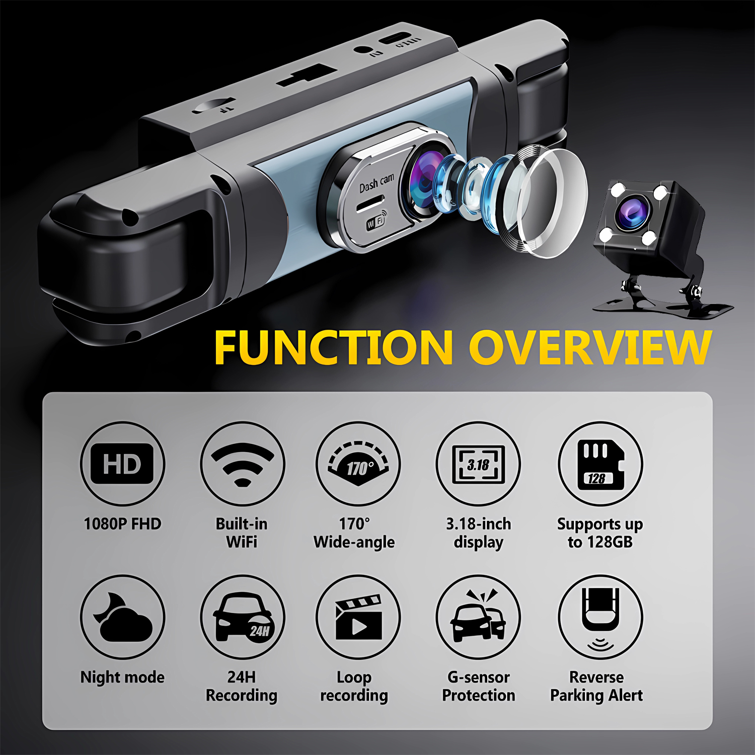 4 Channel UHD 1080P Car DVR 4- - Panoramic Dash Cam 360 recension och pris