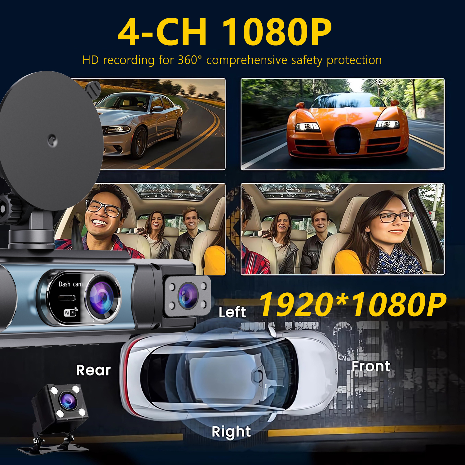 4 Channel UHD 1080P Car DVR 4- - Panoramic Dash Cam 360 recension och pris